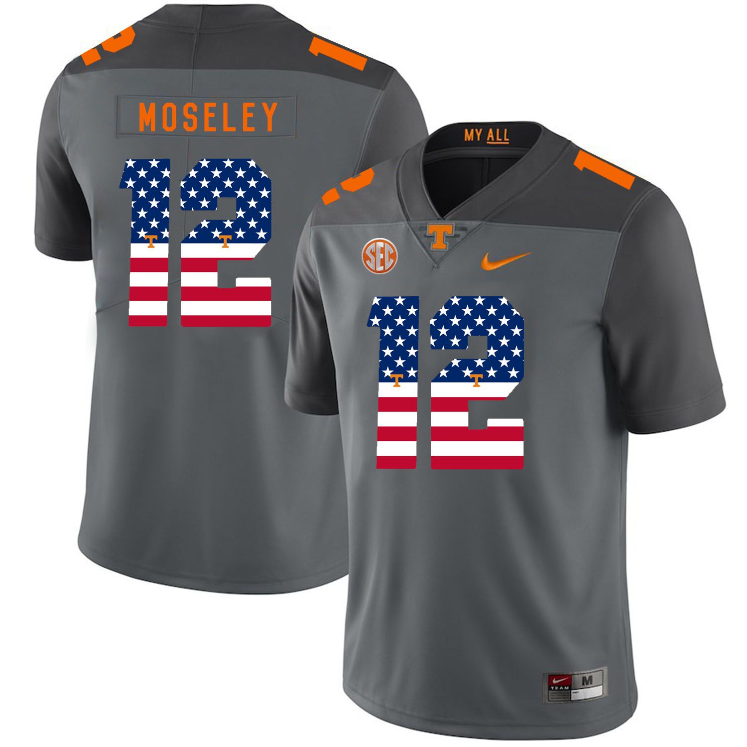 Men Tennessee Volunteers 12 Moseley Grey Flag Customized NCAA Jerseys